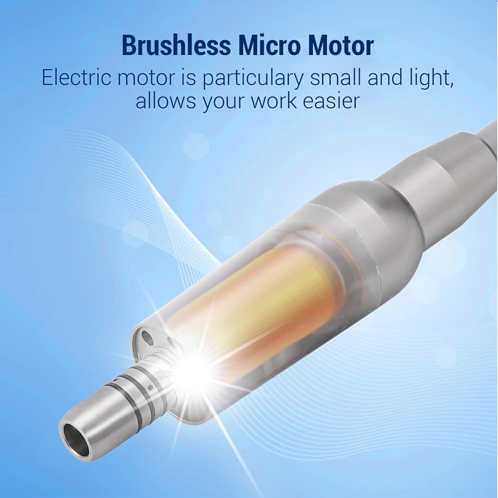 AZDENT Dental Elektrischer Mikromotor mit LED-Faseroptik, bürstenlos, interner Spray, passend für 1:1, 1:5, 16:1 Niedriggeschwindigkeits-Handstücke, klinisch – Detail 9