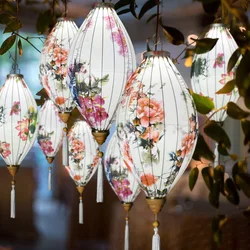 14 Inch Oriental Style Palace Lantern Waterproof Chinese Traditional Silk Lantern Vietnam Mid Autumn Spring Festival Decor