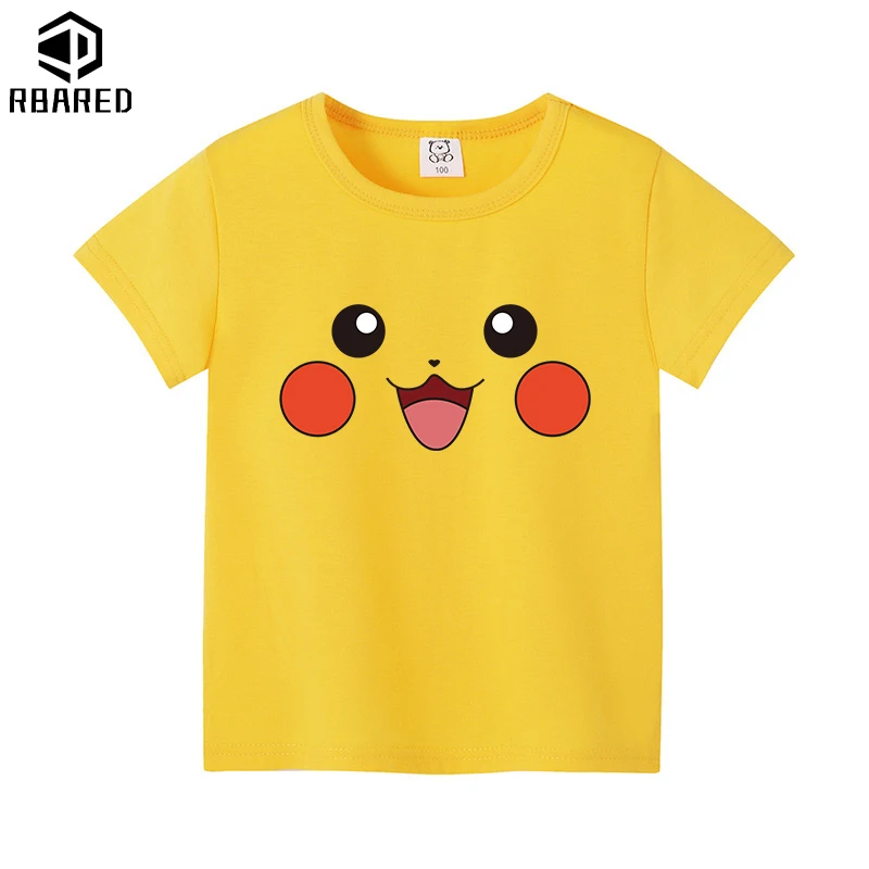 2024 Kids Clothes Pokémon Pikachu Children's T-shirt 100% Cotton Girls T-shirts for Children Brands Pikmin Baby Summer Clothes