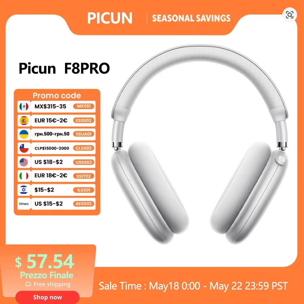 Picun F8 Pro ANC casque sans fil suivi de la tête Audio spatial 3D-52dB ANC HIFI Bluetooth casque ENC HD micro application à faible latence
