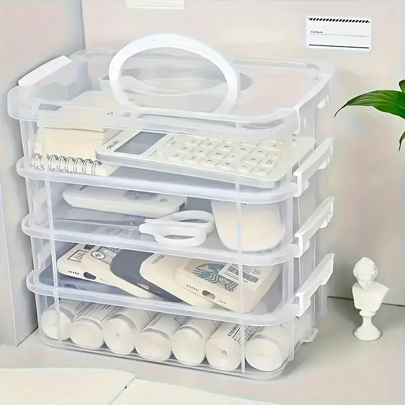 4-Schichtige Transparente Kunststoff-Aufbewahrungsbox, Stapelbare Unterteilte Fächer Organizer für Bausteine, Tragbarer Schubladenbehälter