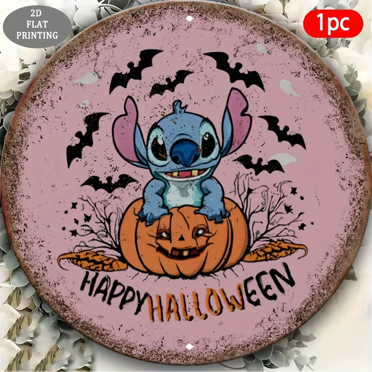 مسطح ثنائي الأبعاد، قطعة واحدة، لوحة ألومنيوم بنمط غرزة مسطحة ثنائية الأبعاد، لافتة زخرفية مستديرة متعددة الأغراض للفناء والحديقة وديكور المنزل - Stylis