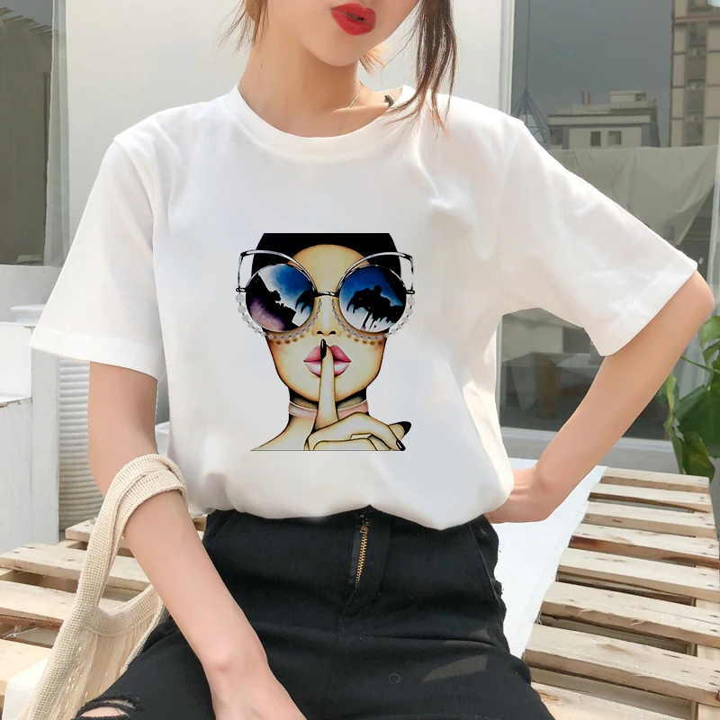 T shirt Women Sunglasses girl print New summer white tshirt Fashion Hipster Harajuku Thin section T-shirt female Tops clothing