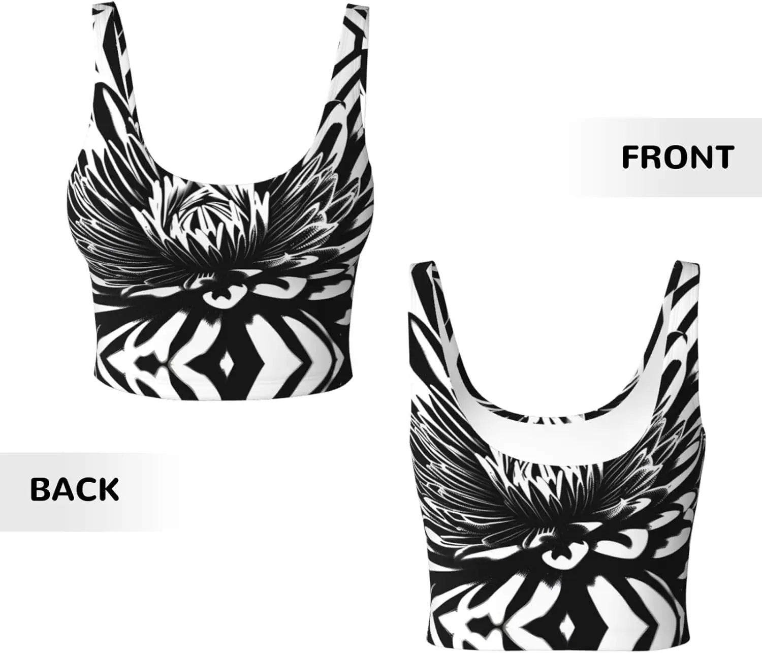 ブラック ホワイト フラワー プリント レディース スポーツ ベスト ヨガ ワークアウト フィットネス用 - アスレチックな女の子向けのカジュアル ノースリーブ、ブラック、XL