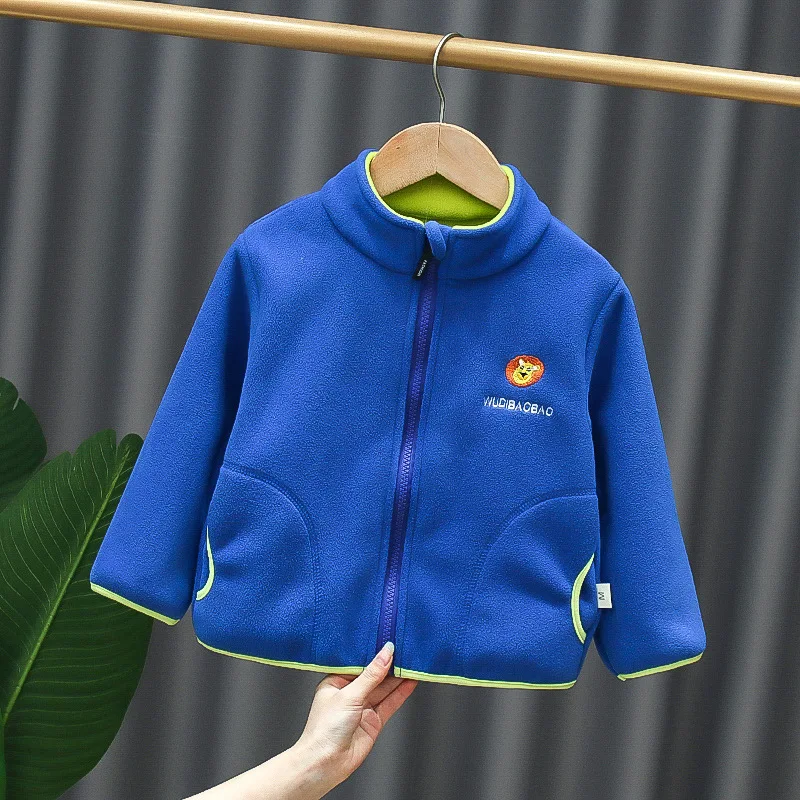 2024 Autumn winter new children\'s wool jacket spring jacket boys and girls hooded long sleeved cardigan zipper jacket1-8Y