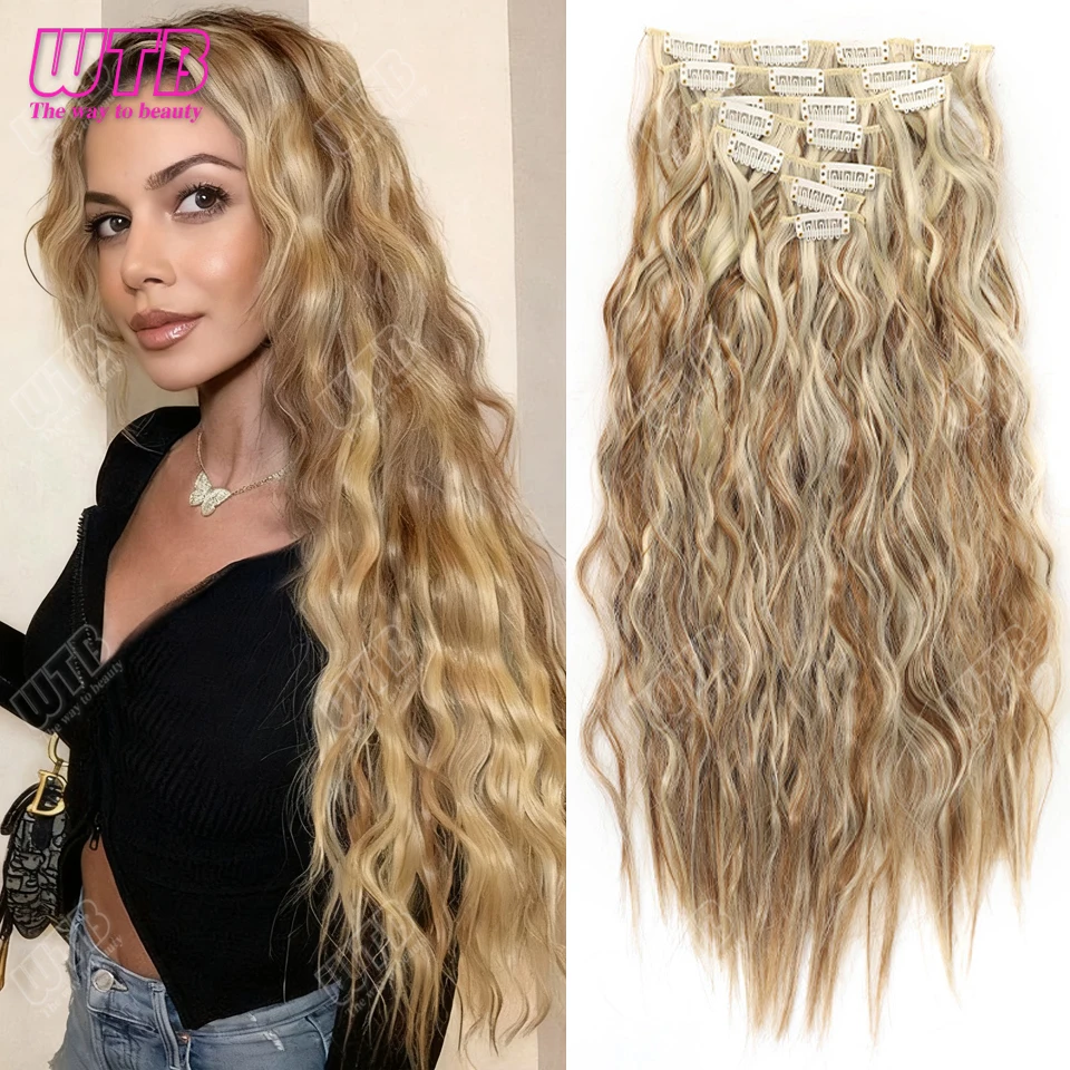 

Synthetic 16 Clips in Hair Extensions Long Wavy Hairstyle Blonde Black Hairpieces Heat Resistant False Hair Daily Use