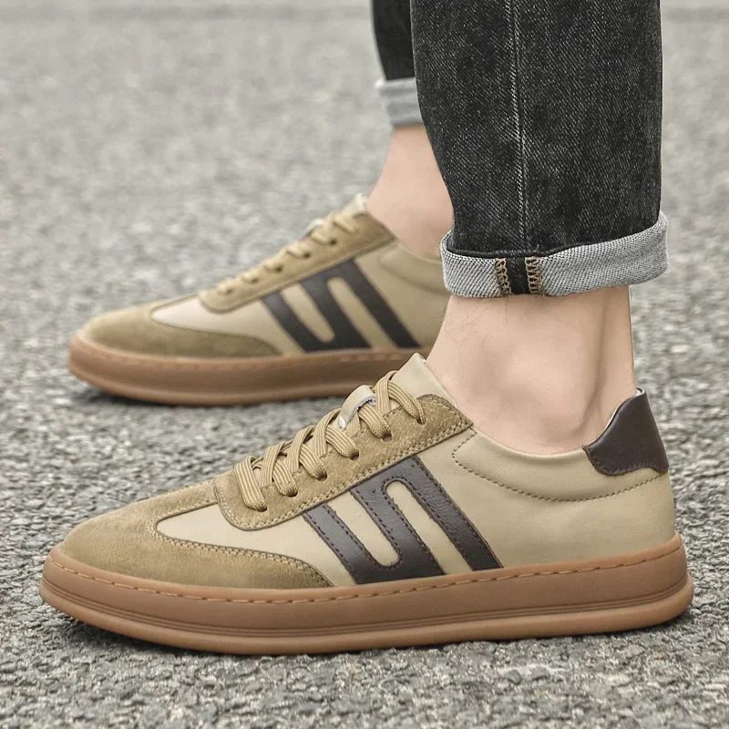 

Men Genuine Leather Casual Shoes Trend Flat Skate Shoes Street Fashion Lace-up Sneaker
