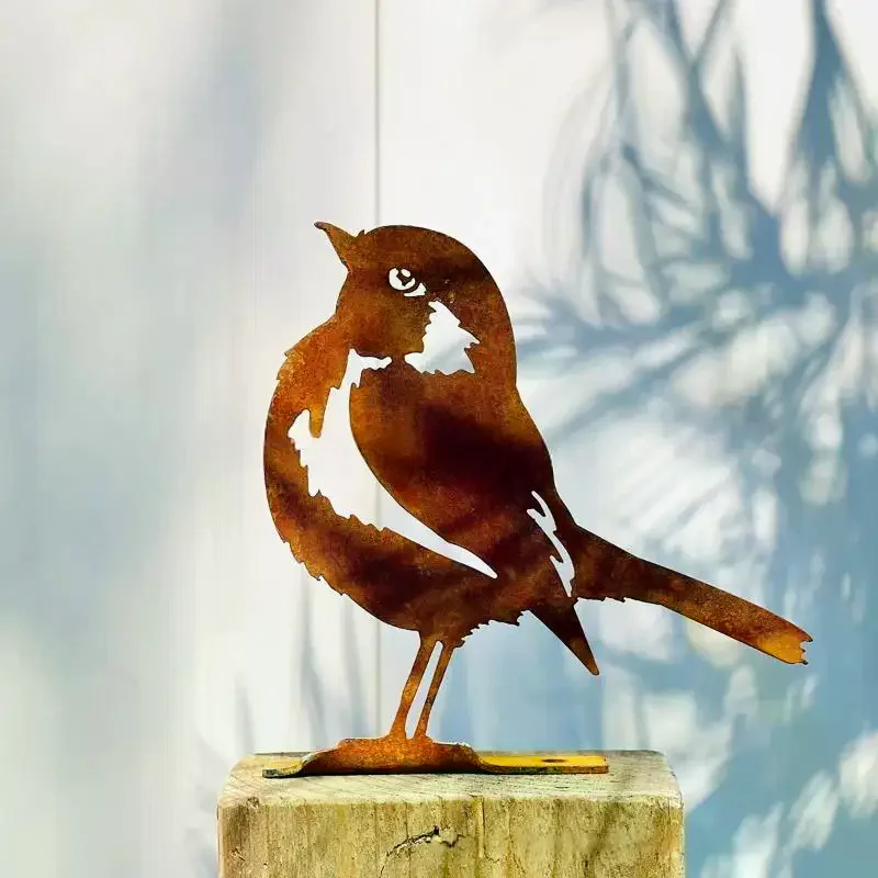 1Pc Rust-Colored Bird Comfortable Home And Garden Decoration Country Metal Artwork Backyard Wall Decoration Iron Garden Decorati