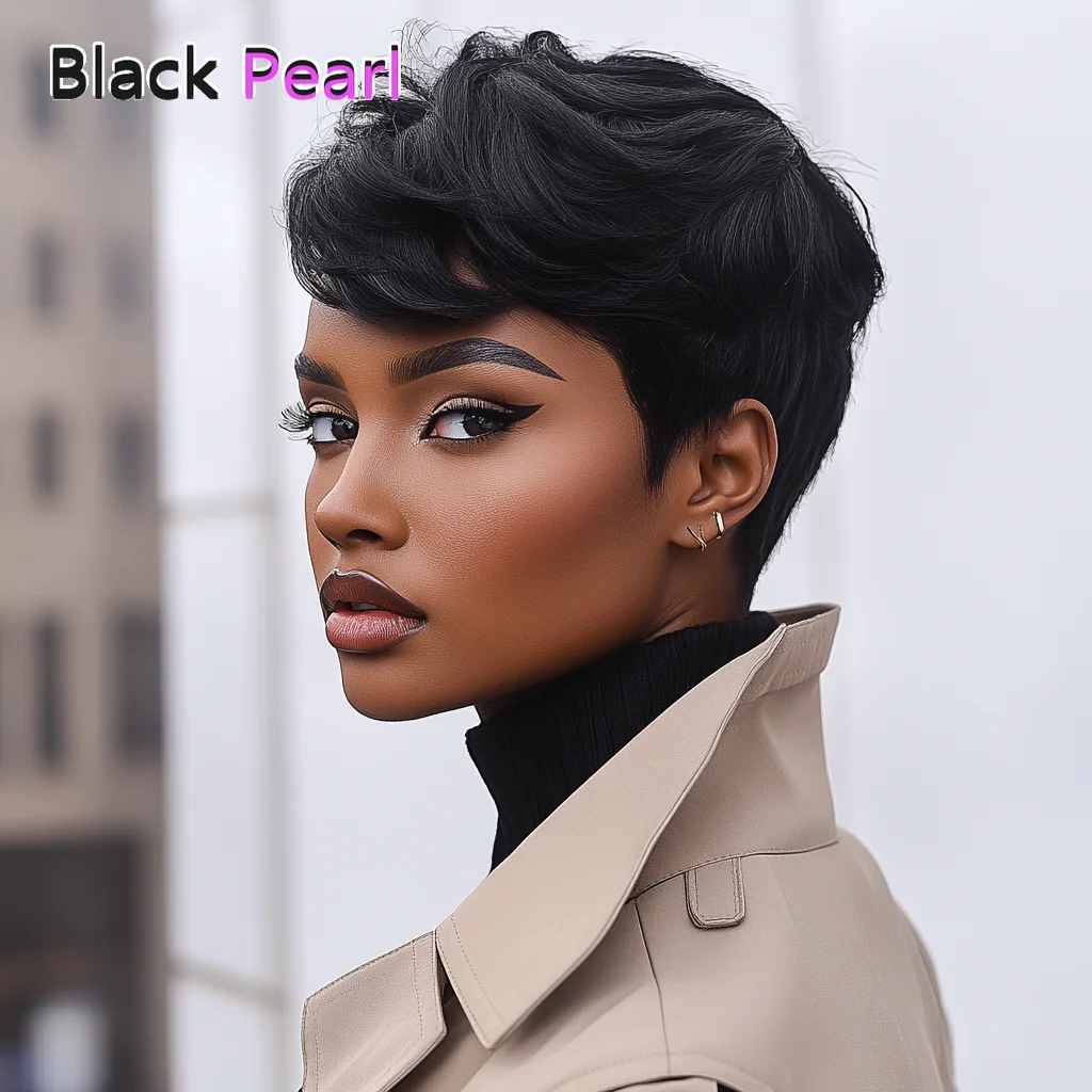 

Human Hair Multi Parting Pixie Wig Body Wave Short Pixie Cut Wig With Bangs Glueless Brazilian Remy Hair Wigs For Women