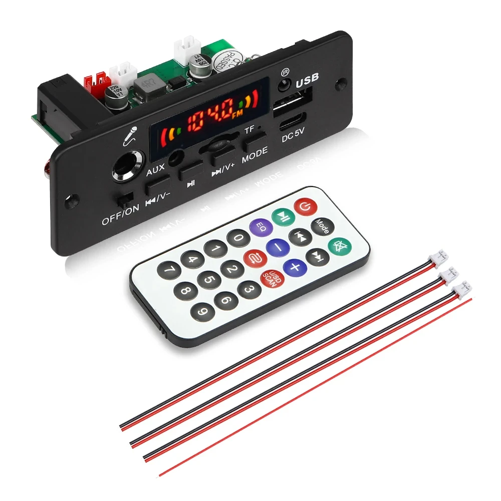 10W Digital Amplifier MP3 Decoder Board DC 5V Bluetooth 5.0 FM Support Microphone Car MP3 Player with Remote Controller