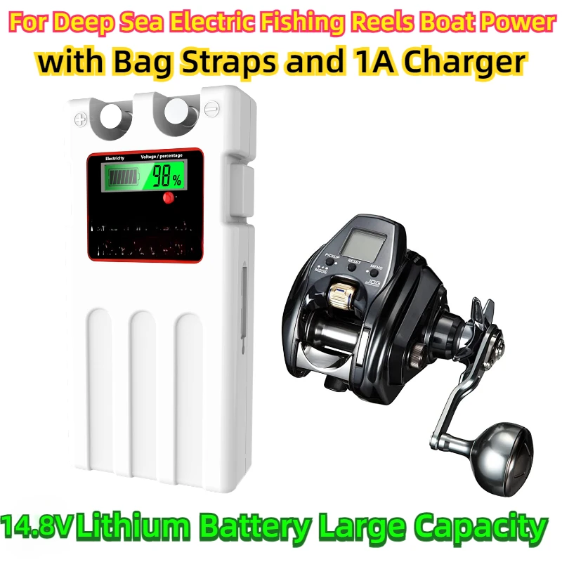 

For Deep Sea Electric Fishing Reels Boat Power with Bag Straps and 1A Charger 14.8V Lithium Battery Large Capacity