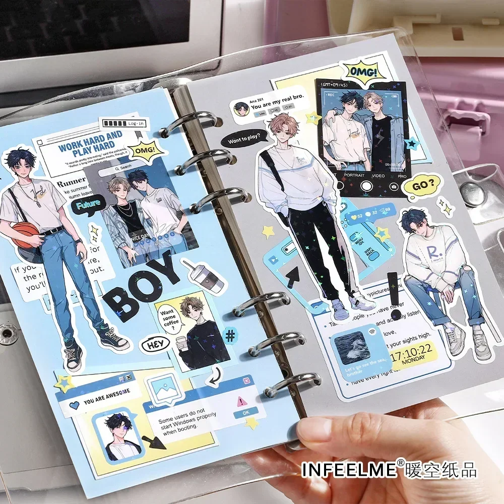 2pcs Cute Girl Series Synthetic Paper Self-Adhesive Flash Film Stickers Cute Cartoon Pocket Decorative Stickers