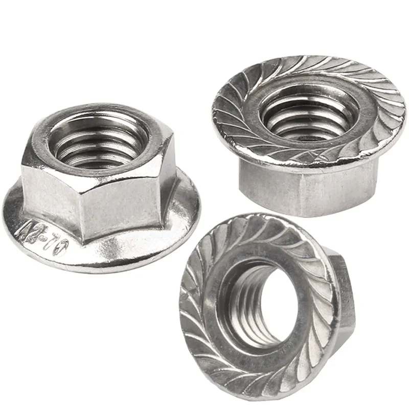 

304 stainless steel flange nut anti-skid with pad locking screw cap anti-loose hexagonal female 100 pieces