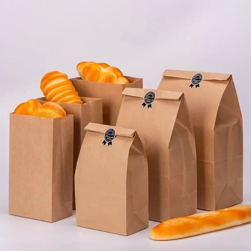 New Brown Kraft Paper Bag Square Bottom Biscuit Candy Food Cookie Bread Snacks Grocery Packaging Bucket Gift Takeaway Bag