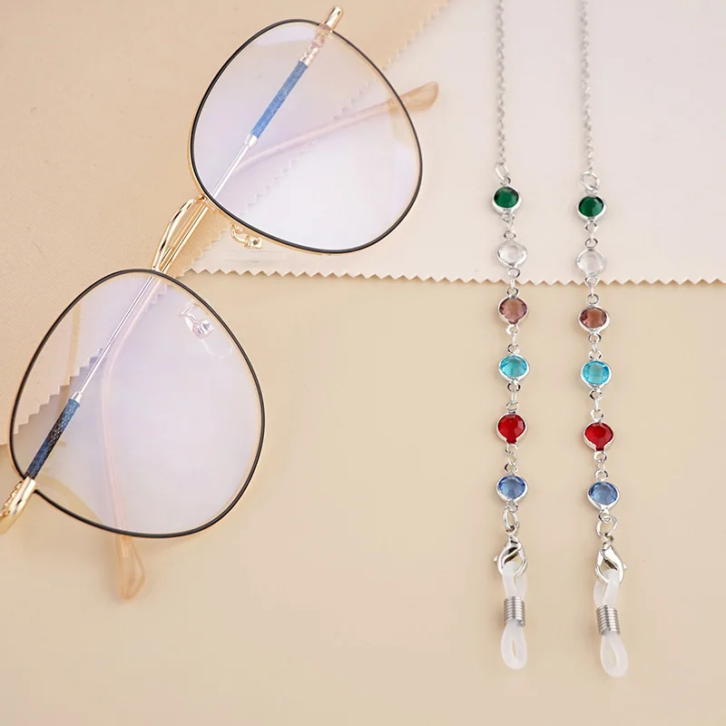 Colorful Rhinestone Beads Chain Anti-lost Neck Strap String Spectacle Cord Mask Chain Metal Glasses Chain Sunglasses Chains 1pcs