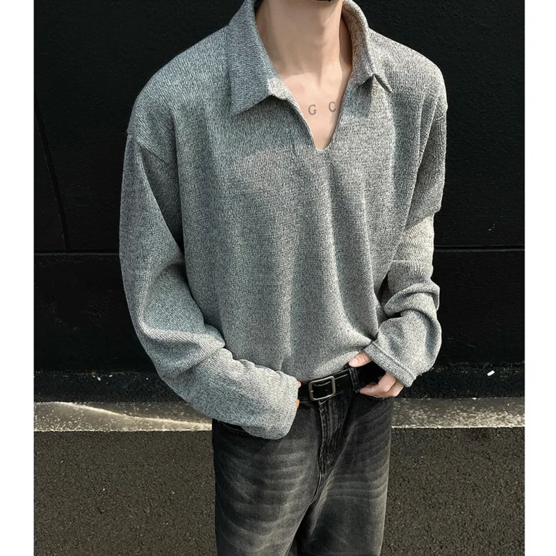 

Autumn Long Sleeved T-shirt Men Fashion Lapel T Shirt Men Streetwear Korean Loose Casual T Shirt Mens Polo Shirt Male Hoodie