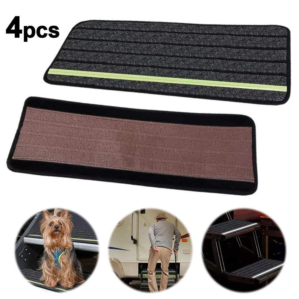 

4-Pack Camper Rug Carpet Set Reflective RV Stair Covers RV Step Rugs for Outdoor Adventures