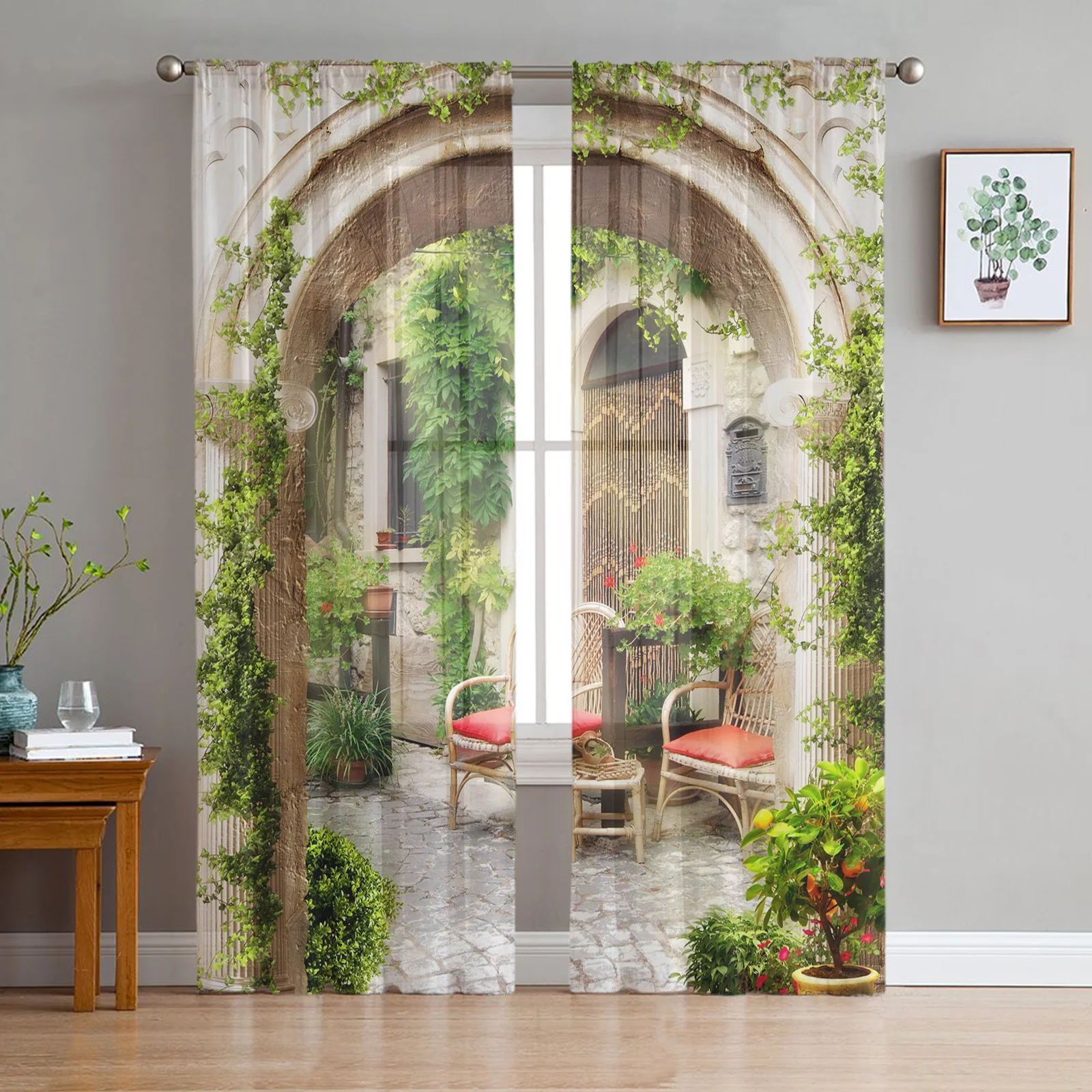 Giardino italiano arco fiori architettonici strada tende in tulle per soggiorno tenda in chiffon velato voile cucina camera da letto