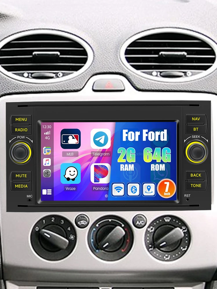 GEARELEC Android 14 Autoradio Carplay voor Ford Focus Transit Fiesta Galaxy Mondeo Fusion Kuga C-Max Carplay Draadloos Android Auto 7 Inch 2 Din Radio met GPS Bluetooth WiFi RDS FM MIC - afbeelding 2