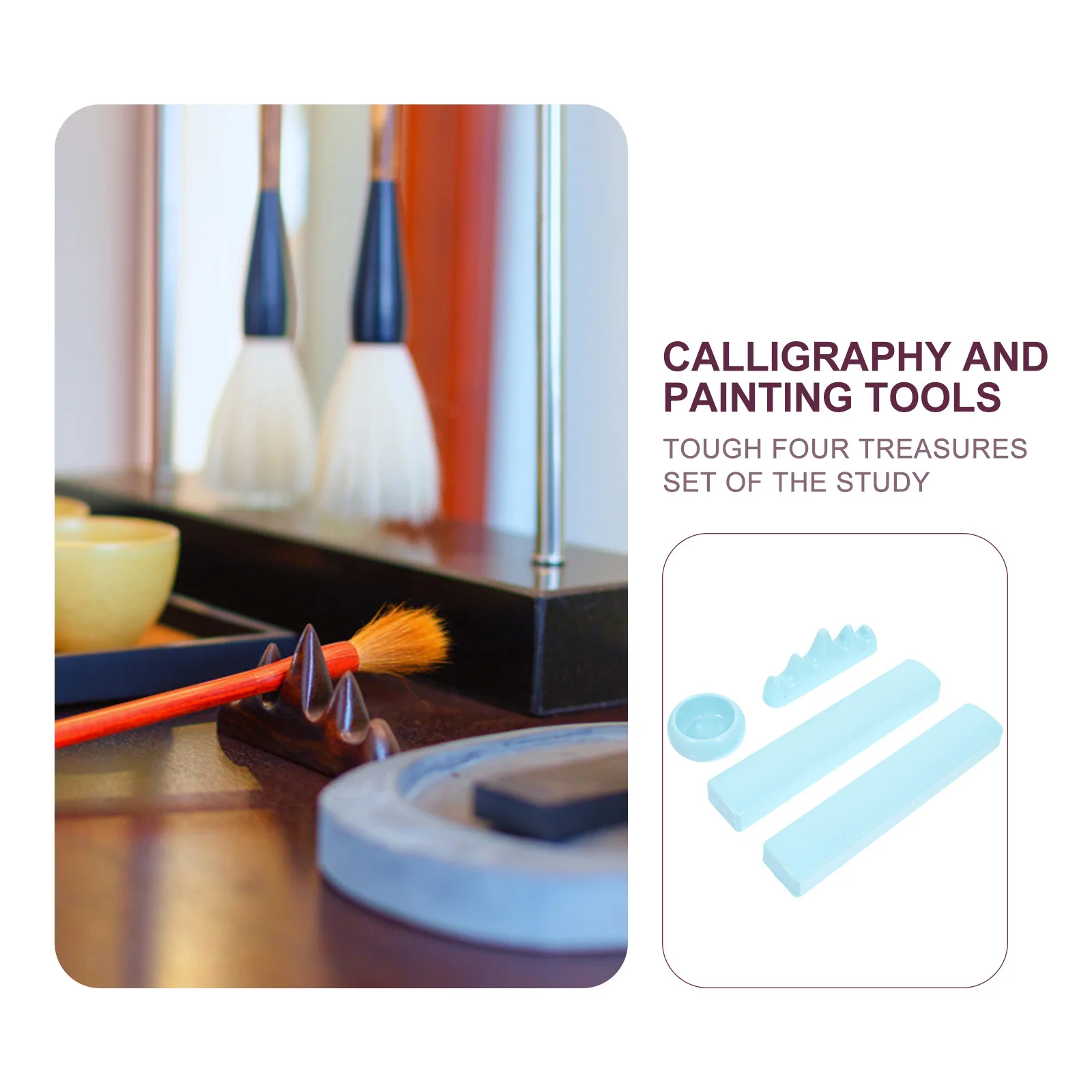 

4Pcs Calligraphy Plastic Pen Rack Paperweights Water Set Desk Decor Painting Tools Plastic Water