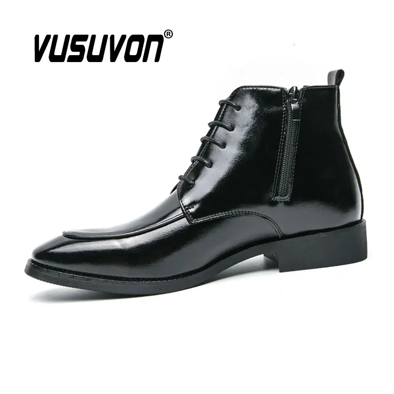 Fashion Men Derby Boots Dress Casual Loafers Shoes Lace-Up Motorcycle Black Winter Autumn Party Business Boys Big Size 38-46