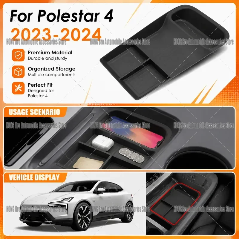 For Polestar 4 2023 2024 Center Console Storage Box Lower Tray Organizer Interior Accessories Stowing Tidying Car