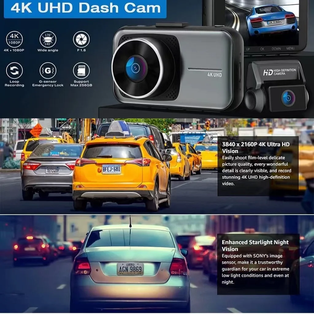 كاميرا داش كام 4K للسيارة داشكام واي فاي 24h شاشة وقوف السيارات Dvr Para Coche أمامي وخلفي 2 Dvrs كاميرا Samochodowa Rejestrator