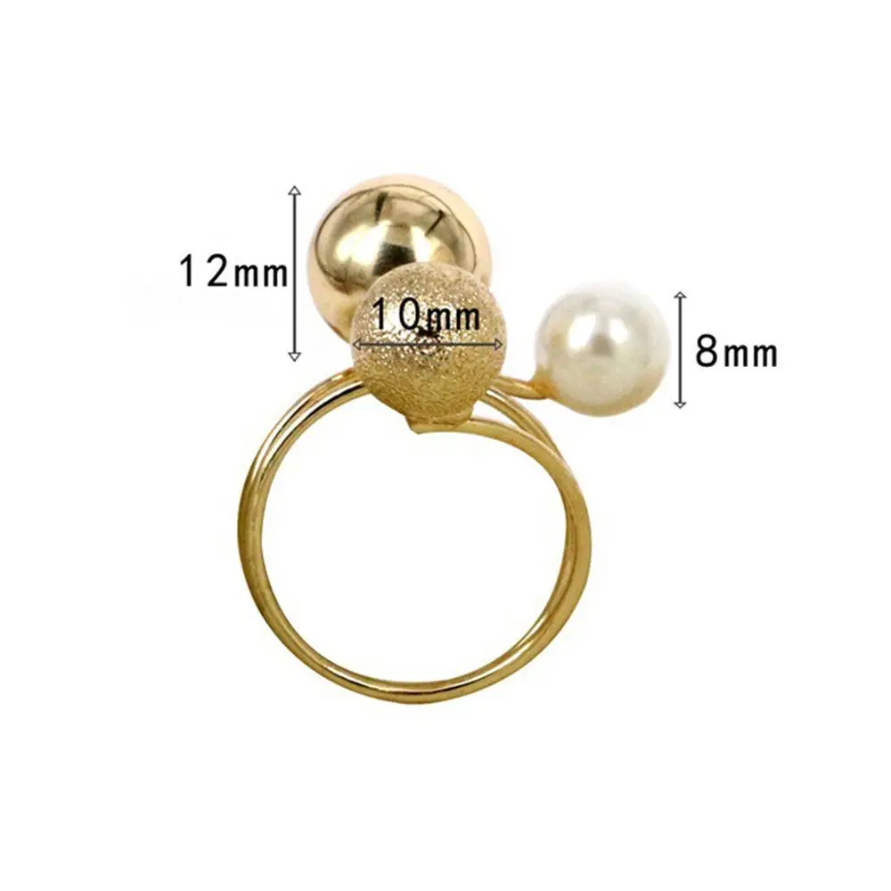 Combo Lovely Party Wedding Trinket Adjustable Big Opening Simulated Pearl Women Rings with Metal Balls Exaggeration