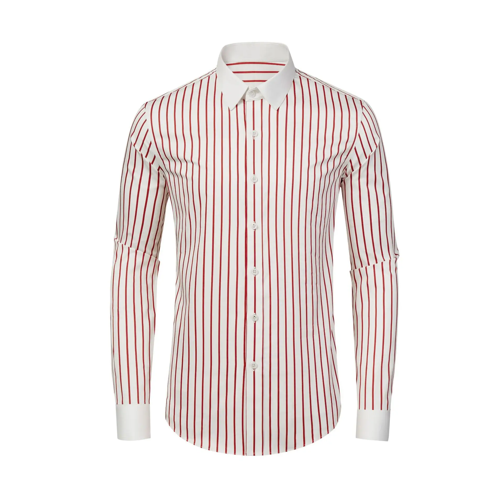 قميص قطني فاخر مخطط للرجال قمصان عمل كاجوال ضيقة بأكمام طويلة متعددة الاستخدامات للولائم الاجتماعية قميص ملابس للرجال