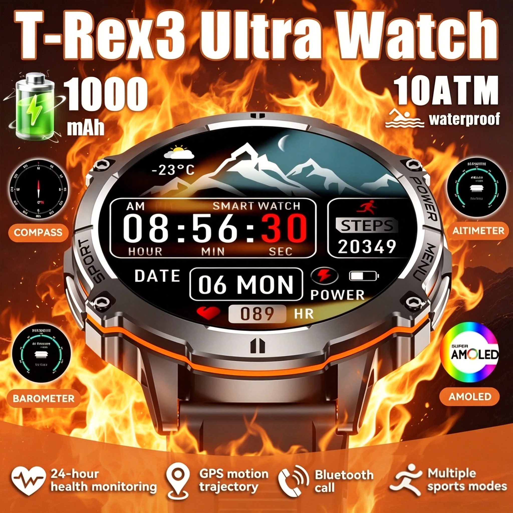 2026 New Military TANK X3 Smart Watch Men IP68 Waterproof GPS Path 1.75