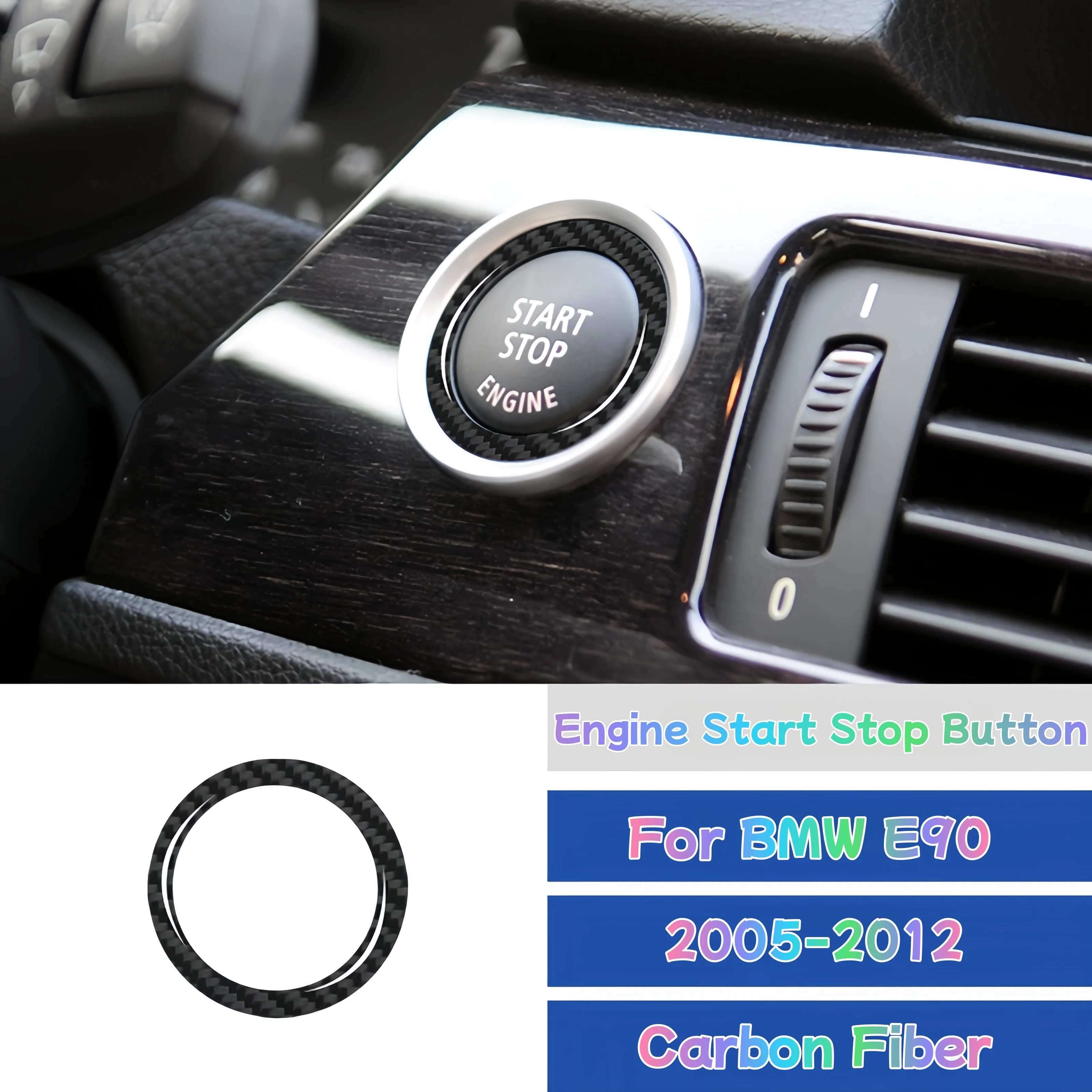 For BMW E90 2005-2012 Carbon Fiber Car Interior Ignition Switch Key Hole Decorative Cover Protection Trim Sticker Accessories