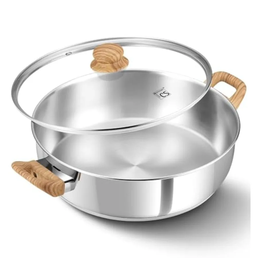 

Stainl Steel Saute Pan wit Lid 12 Inc Deep Frying Pan wit Doule andles 5.5 Quart 18/10 Stainl Steel Pan wit Cool-Touc akelite a