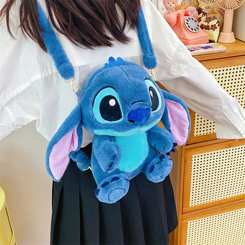 Disney Kawaii Stitch Plecak Niebieski Pluszowy Stitch Śmieszna Kreskówka Plecak studencki o dużej pojemności Torba do przedszkola Prezent dla dziecka