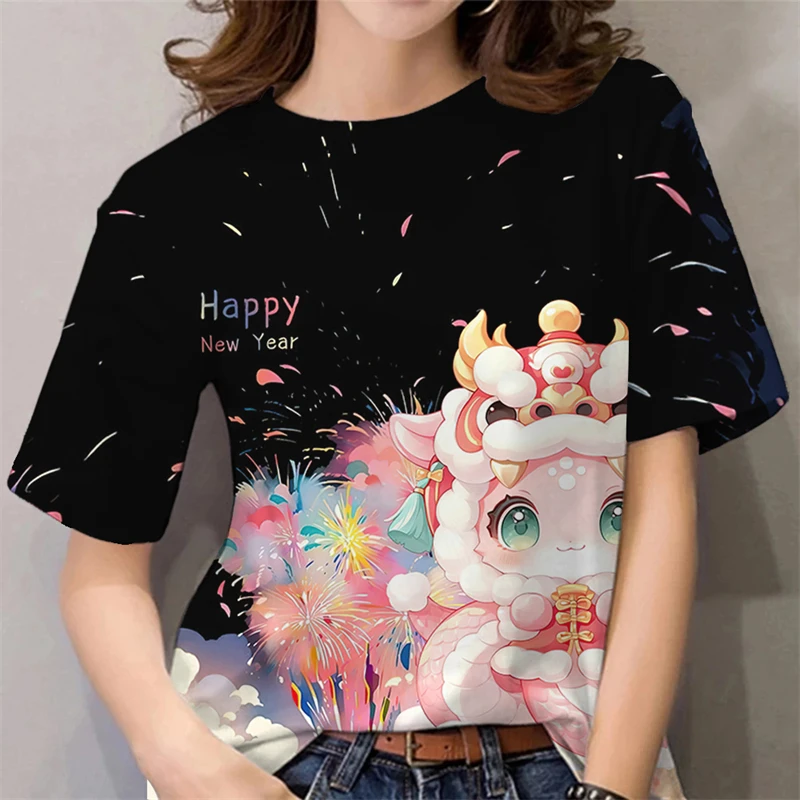 2025 Year Of The Snake T Shirt Women 3d Print Cute Snake Graphic T-shirts Fashion Casual Short Sleeve Unisex Lunar New Year Tees