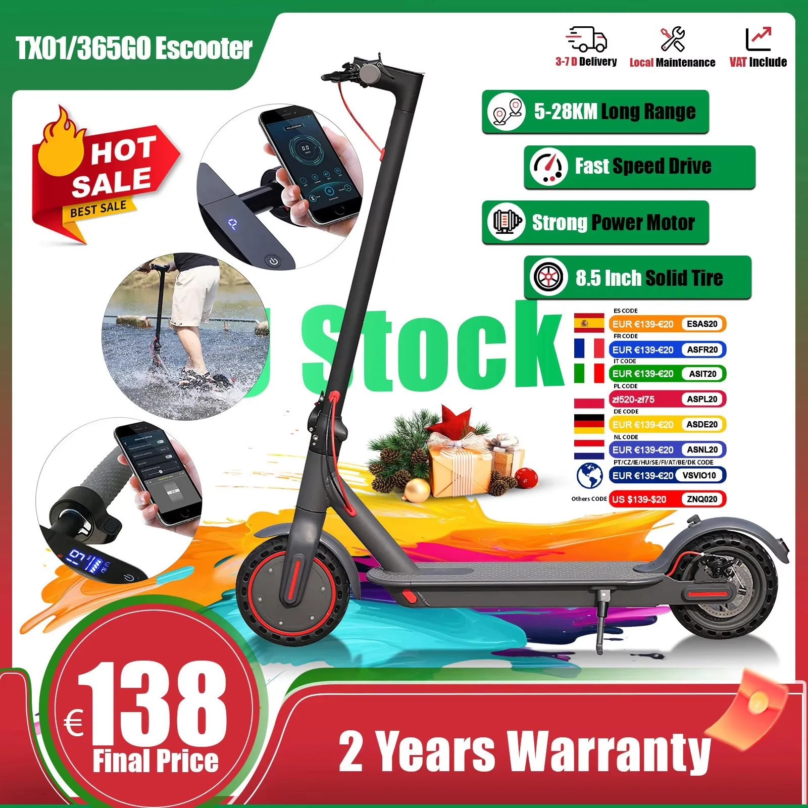 Trottinette Électrique AOVOPRO T1/SPGO Nouveau Design 2026, Super Autonomie 8-28KM, Pliable, Double Frein, Pneus Antidérapants 8,5 Pouces