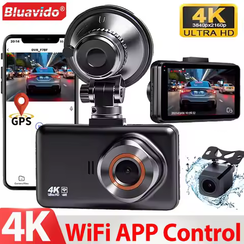Bluavido 4K Ultra HD 3840*2160P Dash Cam WiFi GPS Logger IMX415 Car Video Recorder Dual Camera 1080P Night Vision Black Box