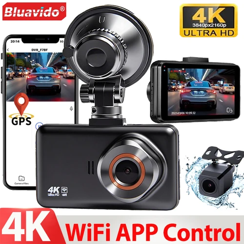 Bluavido 4K Ultra HD 3840*2160P cámara de salpicadero WiFi GPS registrador IMX415 grabadora de vídeo de coche cámara Dual 1080P visión nocturna caja negra