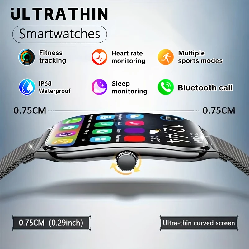 New Ultra Thin Smart Watch AMOLED Screen Always Show Time Heart Rate Waterproof Sports Call Men Woman Smartwatch For iOS Android