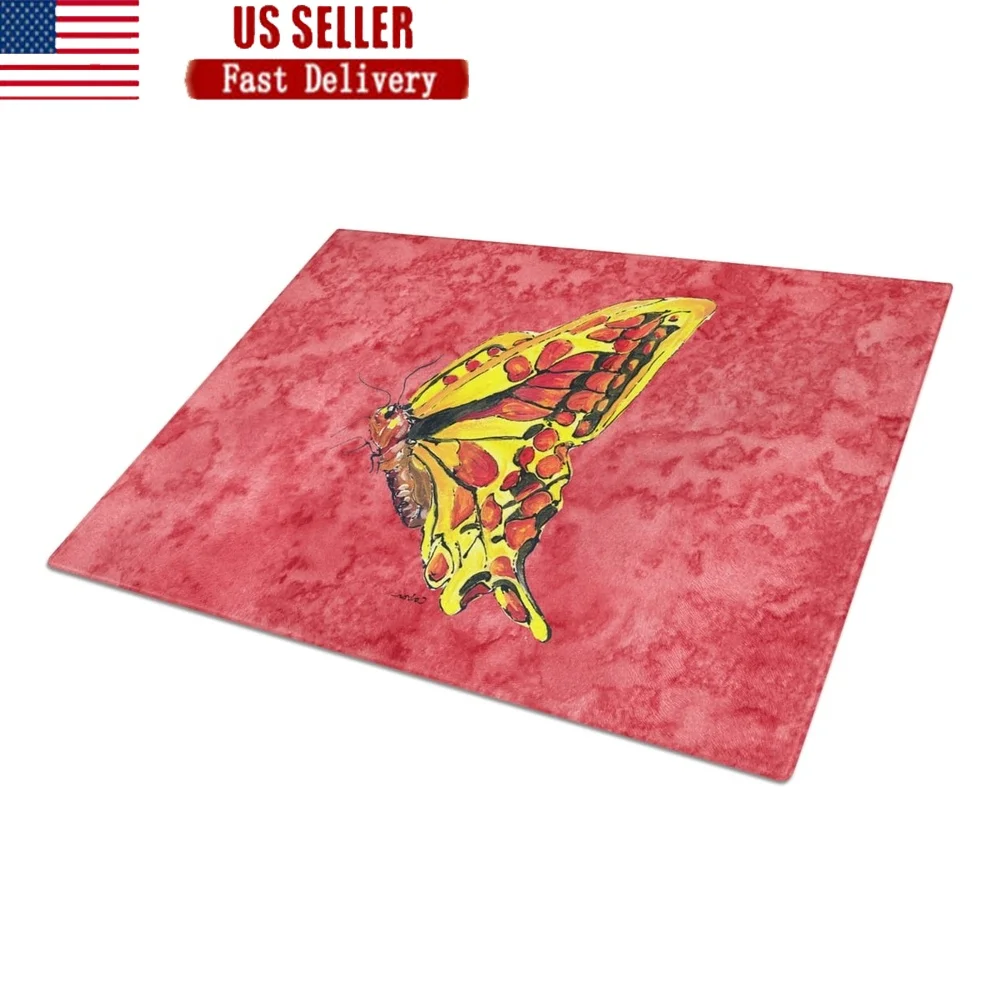 

Large Tempered Glass Cutting Board Butterfly Design Heat Resistant Non Skid Feet Durable Kitchen Countertop Decor Perfect Gift
