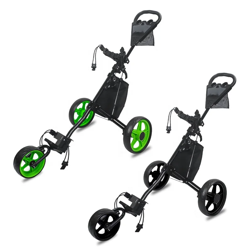 2026 Portable Lightweight Quick Open Fold Golf Cart Adjustable Handle Golf Trolley With Foot Brake Cup