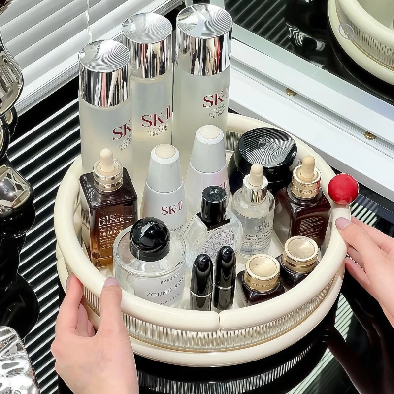 

Rotating Makeup Organizer Cosmetic Storage Tray Multi-Function Skincare Holder Desktop Space Saver For Bathroom Countertop Home