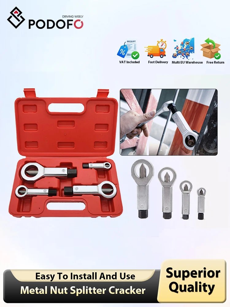 Podofo 4 pièces, outil de fendage d'écrous en métal, brise-écrous, outil de fendage d'écrous cassés ou endommagés, extracteur manuel d'écrous
