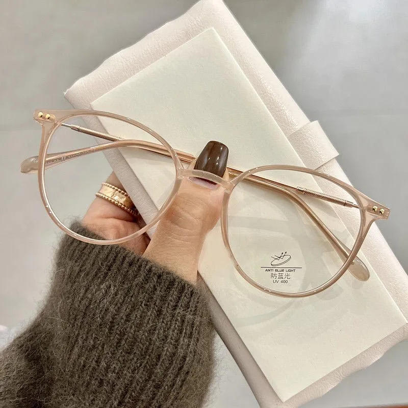 Round Cat Eye Glasses Frame Myopia Women Prescription Eyeglasses Anti-blue Light Ultra-light TR90 Fashion Eyewears Office Lady