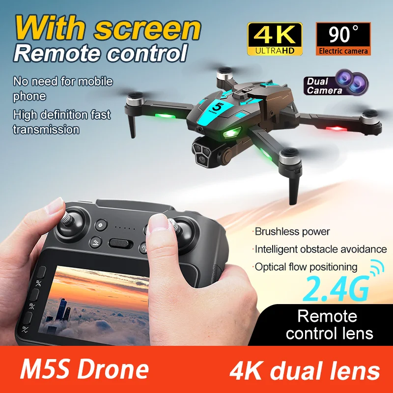 

New M5S Aerial Drone with Brushless Motor 4.3-Inch Remote Control and Screen Mobile App Control Best Gift