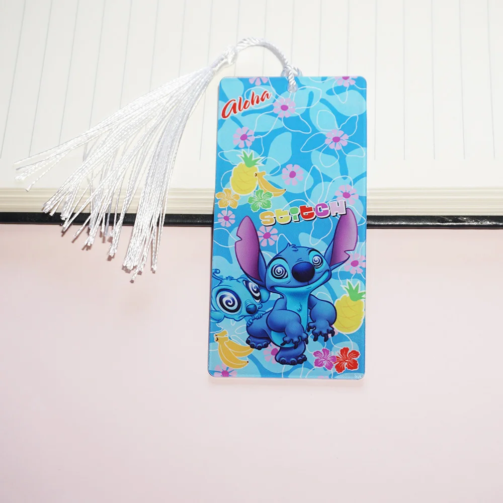 

MINISO Disney Lilo & Stitch Bookmarks Cartoon Stitch Acrylic Badge Tassels Pendant Bookmarks for Books Kawaii Accessories Gifts