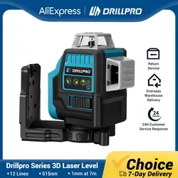 Drillpro 12 Linee Laser 3D Livello 360 °   Potenti livelli laser a luce verde verticale orizzontale autolivellante con telecomando