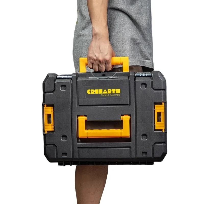 Cassetta degli attrezzi impilabile 1 pz Custodia rigida in plastica grande Cassetta degli attrezzi Cassetta degli attrezzi portatile sicura Valigia Cassette degli attrezzi per garage con costruzione resistente