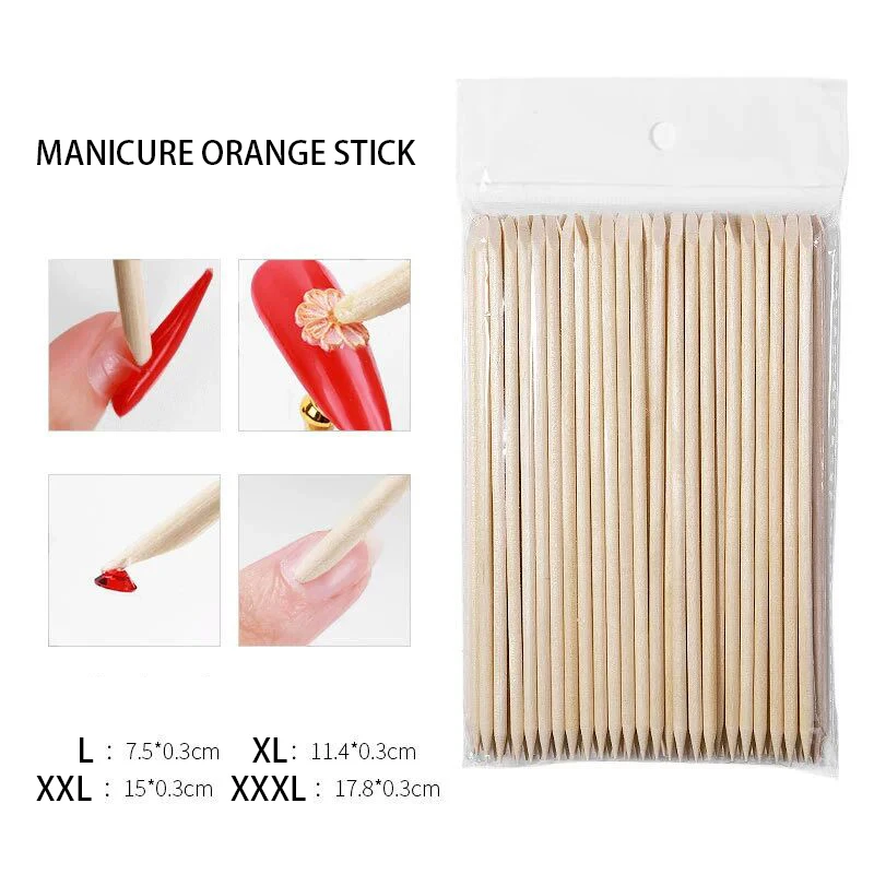 500Pcs  Nail Enhancement Tools Cuticle Remove Dead Skin Beech sticks Press Point forks for nails Manicures Tools