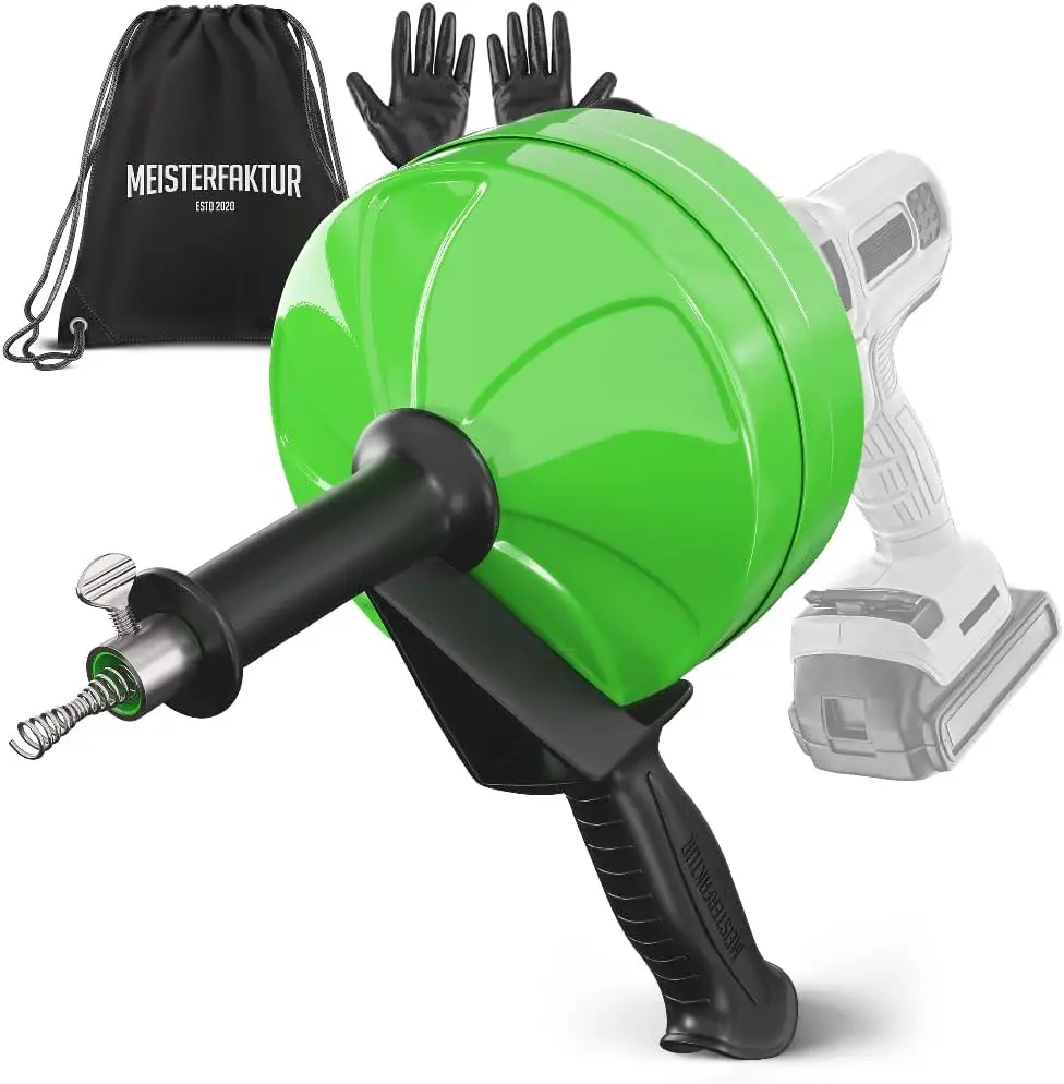 

drain snake [50FT] - with drill attachment - Ideal plumbing snake for sink and drain unblocking - Solid drain auger for real DYI