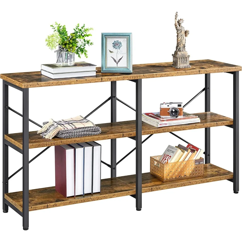 

55 Inch Console Table, Industrial Entryway Table with 3-Tier Storage Shelves, Sofa Tables Narrow Long for Living Room, Entryway